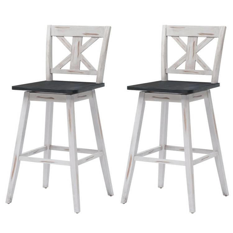 FastFurnishings Set of 2 White Wood 29-in Modern Kitchen Dining Farmhouse Swivel Seat Barstools