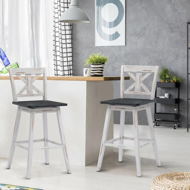 FastFurnishings Set of 2 White Wood 29-in Modern Kitchen Dining Farmhouse Swivel Seat Barstools