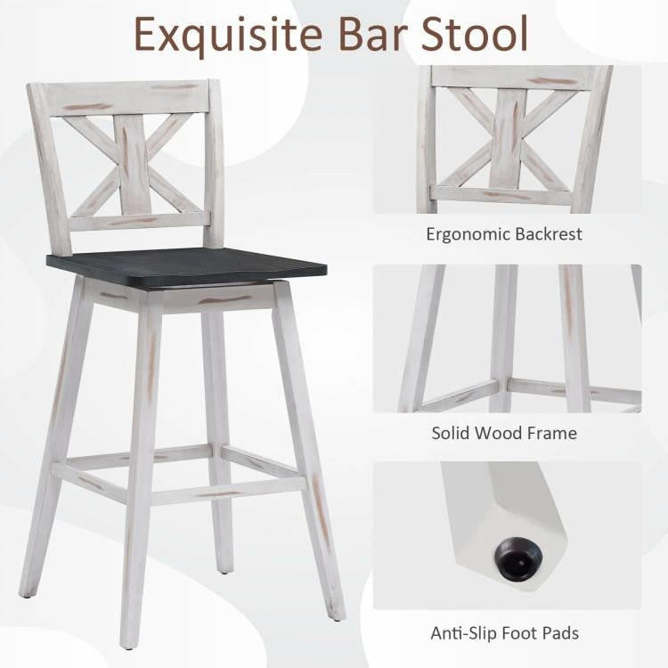 FastFurnishings Set of 2 White Wood 29-in Modern Kitchen Dining Farmhouse Swivel Seat Barstools