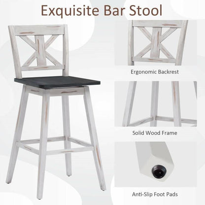 FastFurnishings Set of 2 White Wood 29-in Modern Kitchen Dining Farmhouse Swivel Seat Barstools