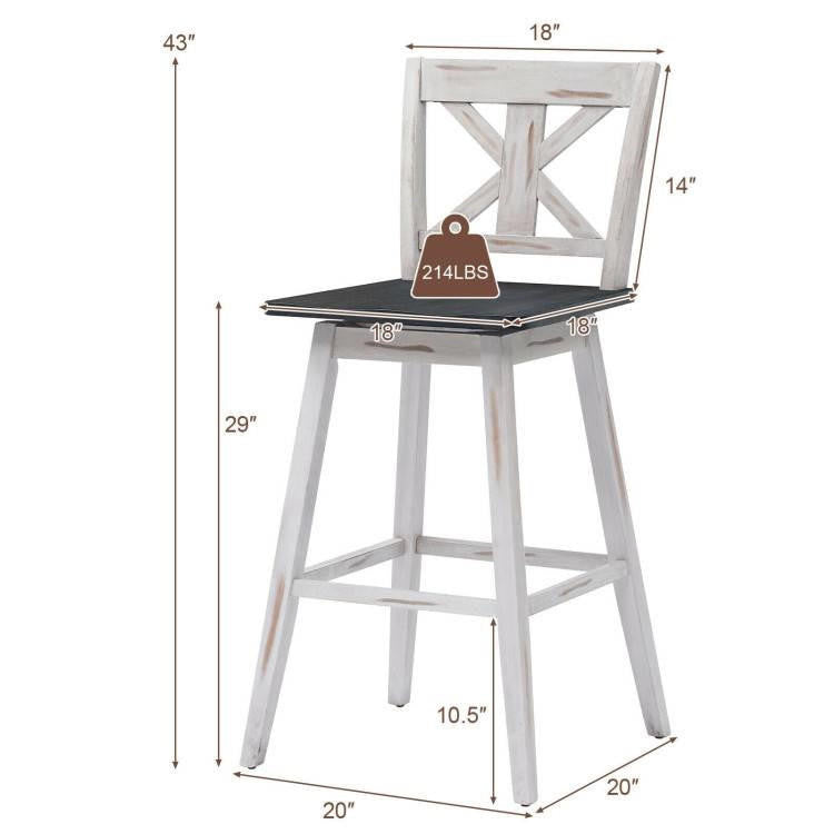 FastFurnishings Set of 2 White Wood 29-in Modern Kitchen Dining Farmhouse Swivel Seat Barstools