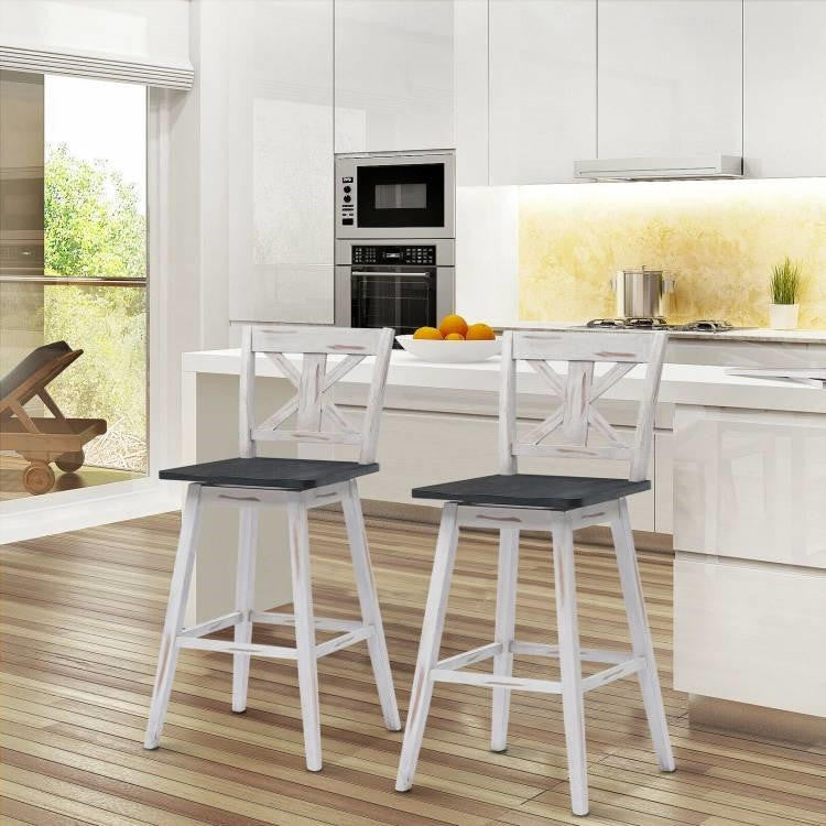 FastFurnishings Set of 2 White Wood 29-in Modern Kitchen Dining Farmhouse Swivel Seat Barstools