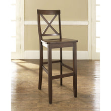FastFurnishings Set of 2 - X-Back 30-inch Solid Wood Barstool in Mahogany Finish