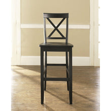 FastFurnishings Set of 2 - X-Back Solid Wood 30-inch Barstools in Black Finish