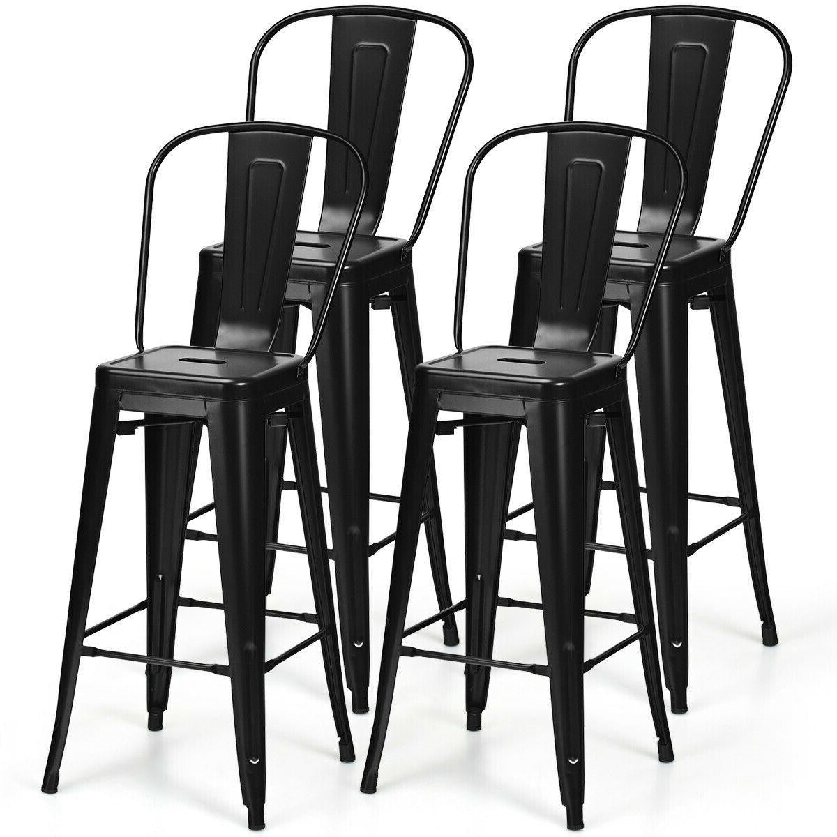 FastFurnishings Set of 4 Black 30" Height High Back Metal Industrial Bar Stools