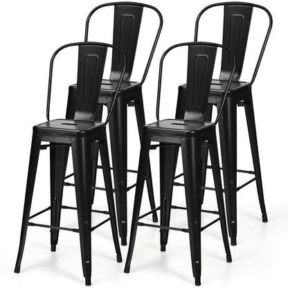 FastFurnishings Set of 4 Black 30" Height High Back Metal Industrial Bar Stools