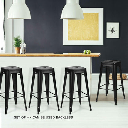 FastFurnishings Set of 4 Black 30" Height High Back Metal Industrial Bar Stools