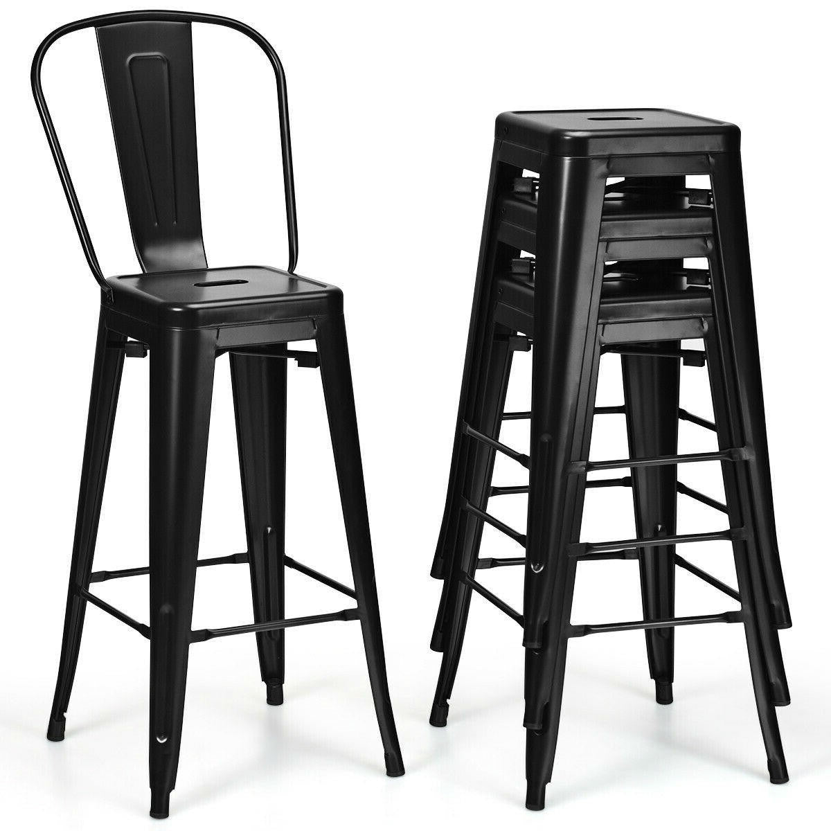 FastFurnishings Set of 4 Black 30" Height High Back Metal Industrial Bar Stools