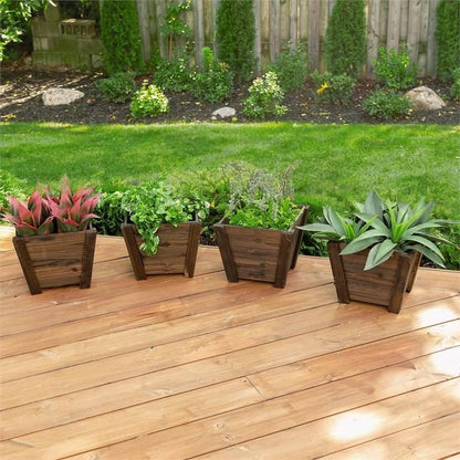 FastFurnishings Set of 4 - Small Nursery Style Wooden Garden Planters