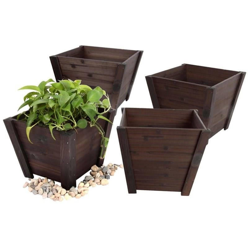 FastFurnishings Set of 4 - Small Nursery Style Wooden Garden Planters