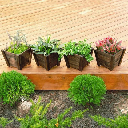 FastFurnishings Set of 4 - Small Nursery Style Wooden Garden Planters