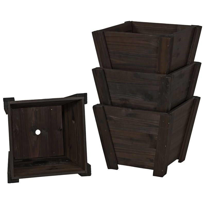 FastFurnishings Set of 4 - Small Nursery Style Wooden Garden Planters