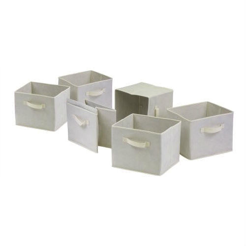 FastFurnishings Set of 6 Foldable Fabric Storage Baskets in Beige