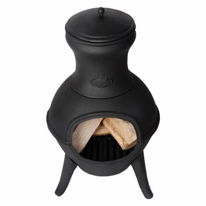 FastFurnishings Small Black Outdoor Cast Iron Chimenea Wood Burning  Fire Pit
