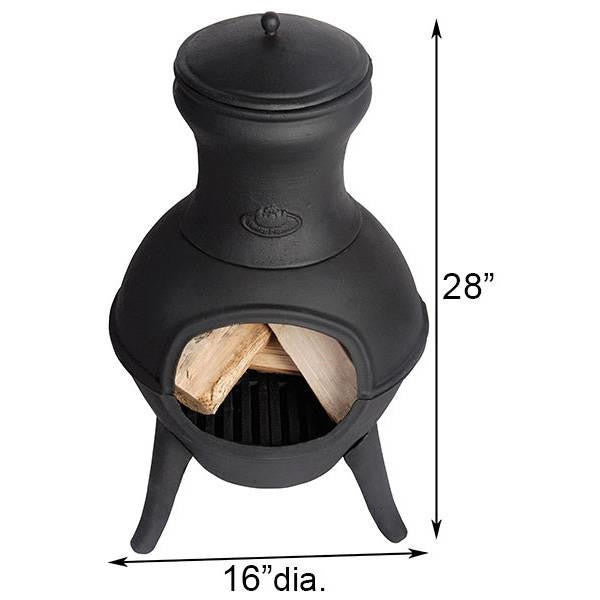 FastFurnishings Small Black Outdoor Cast Iron Chimenea Wood Burning  Fire Pit