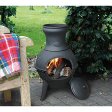 FastFurnishings Small Black Outdoor Cast Iron Chimenea Wood Burning  Fire Pit