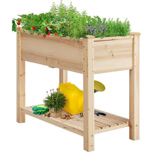 FastFurnishings Solid Wood 2-Tier Raised Garden Bed Planter Bed with Bottom Storage Shelf