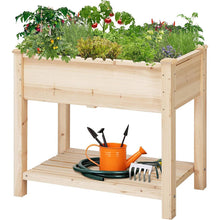 FastFurnishings Solid Wood 2-Tier Raised Garden Bed Planter Bed with Bottom Storage Shelf