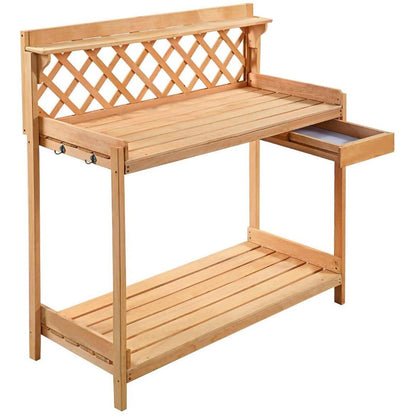 FastFurnishings Solid Wood Garden Work Table Potting Bench in Natural Finish