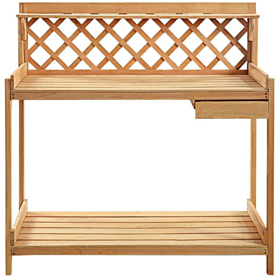 FastFurnishings Solid Wood Garden Work Table Potting Bench in Natural Finish