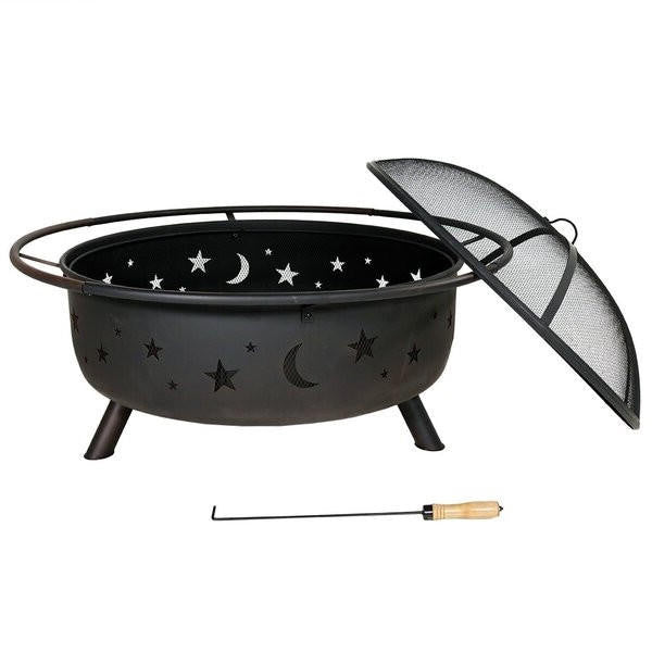 FastFurnishings Steel Wood Burning Fire Pit with Spark Screen