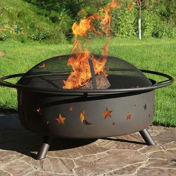 FastFurnishings Steel Wood Burning Fire Pit with Spark Screen