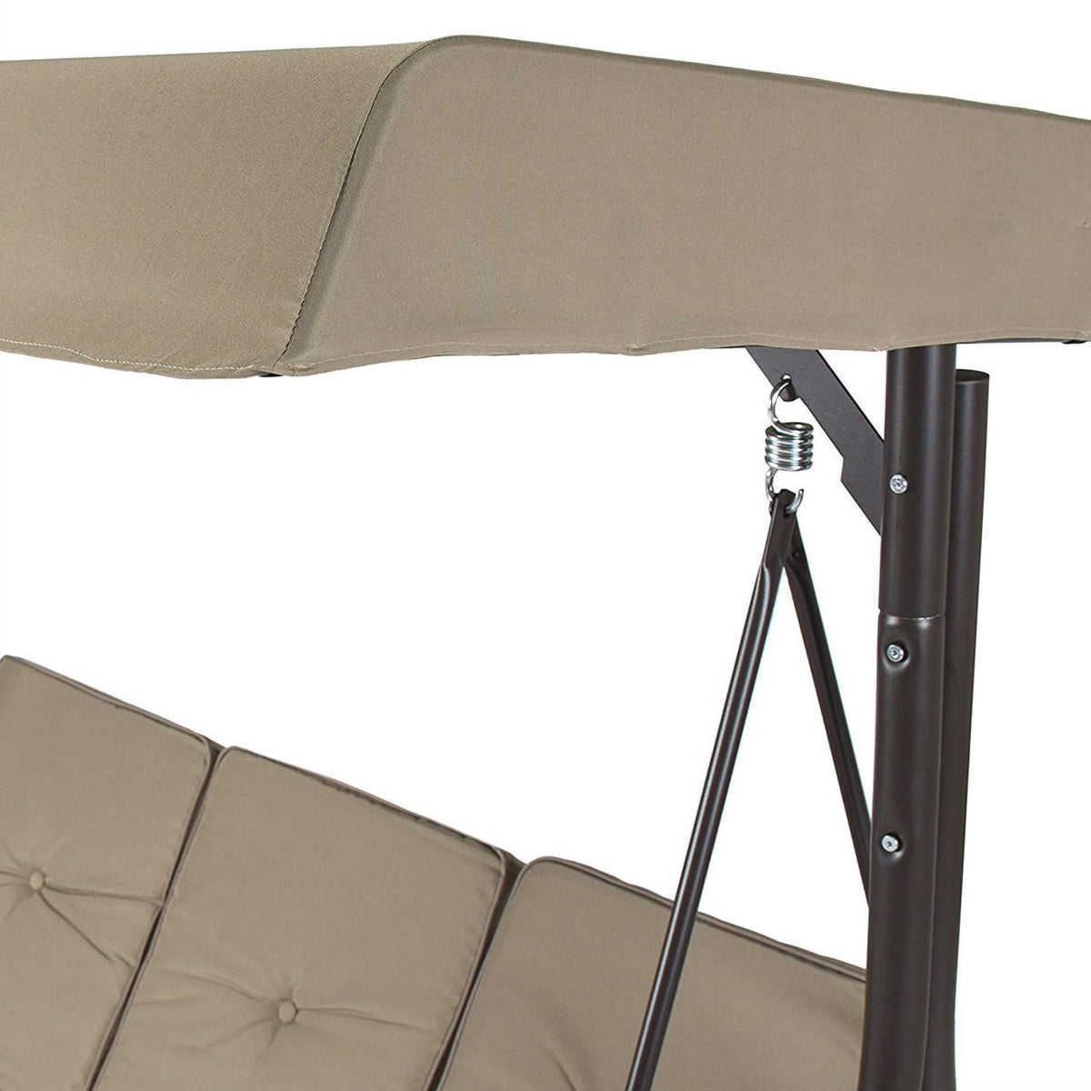 FastFurnishings Tan 3-Seat Outdoor Porch Deck Patio Canopy Swing with Cushions