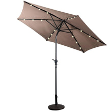 FastFurnishings Tan 9-Ft Patio Umbrella with Steel Pole Crank Tilt and Solar LED Lights