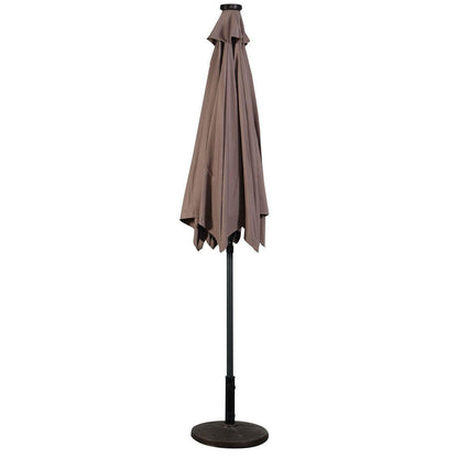 FastFurnishings Tan 9-Ft Patio Umbrella with Steel Pole Crank Tilt and Solar LED Lights