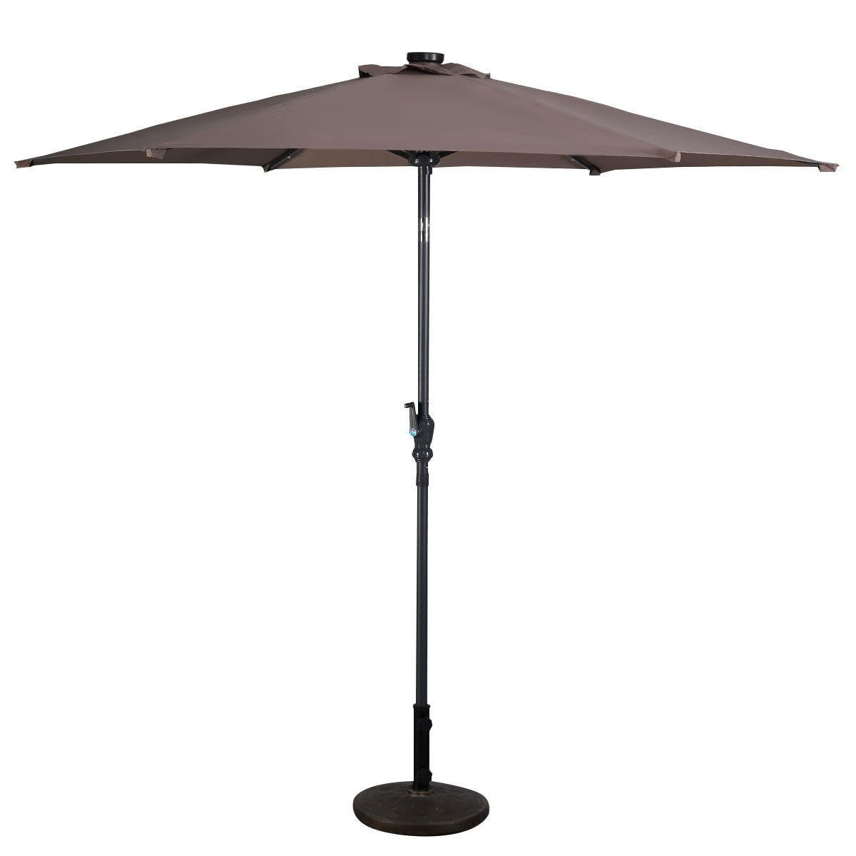 FastFurnishings Tan 9-Ft Patio Umbrella with Steel Pole Crank Tilt and Solar LED Lights