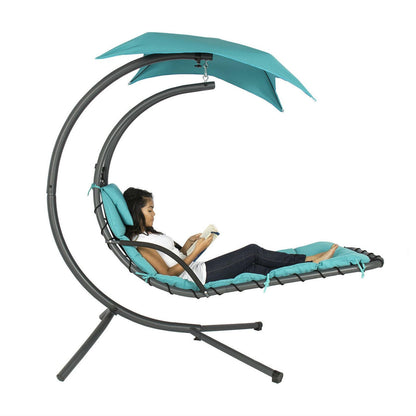 FastFurnishings Teal Single Person Sturdy Modern Chaise Lounger Hammock Chair Porch Swing