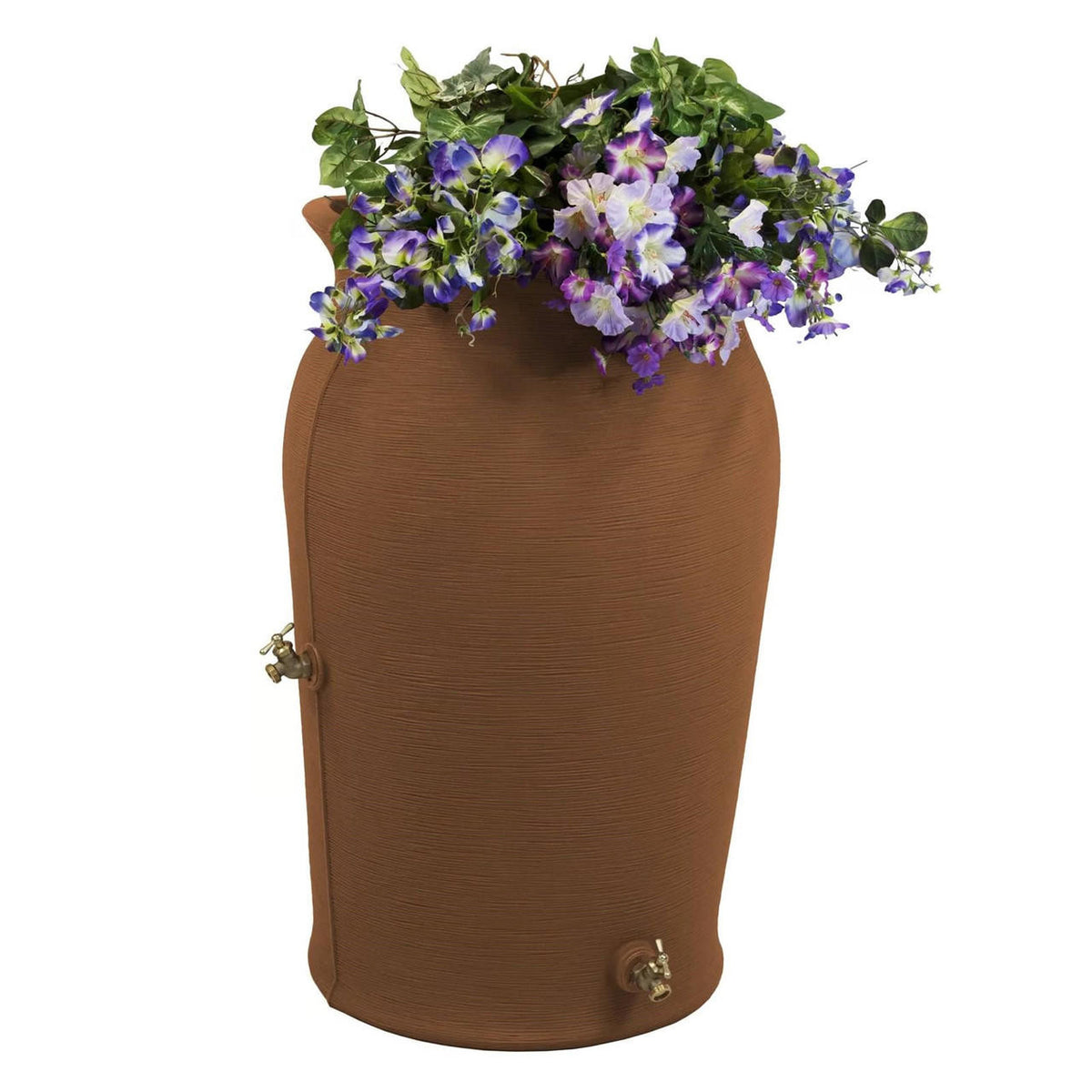 FastFurnishings Terra Cotta 50-Gallon Plastic Urn Rain Barrel with Planter Top
