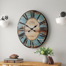 FastFurnishings Turquoise Oversized Distressed Paris Wood Wall Clock