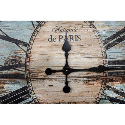 FastFurnishings Turquoise Oversized Distressed Paris Wood Wall Clock