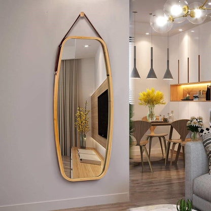 FastFurnishings Wall Hanging Bedroom Bathroom Rectangular Mirror with Bamboo Frame 39 x 18 inch