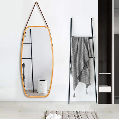 FastFurnishings Wall Hanging Bedroom Bathroom Rectangular Mirror with Bamboo Frame 39 x 18 inch