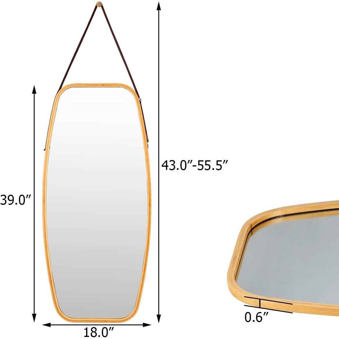 FastFurnishings Wall Hanging Bedroom Bathroom Rectangular Mirror with Bamboo Frame 39 x 18 inch