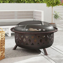 FastFurnishings Weather Resistant Steel Wood Burning Fire Pit with Spark Screen