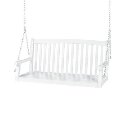 FastFurnishings White Acacia Wooden Curved Back Hanging Porch Swing Bench with Mounting Chains