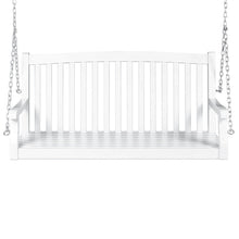FastFurnishings White Acacia Wooden Curved Back Hanging Porch Swing Bench with Mounting Chains