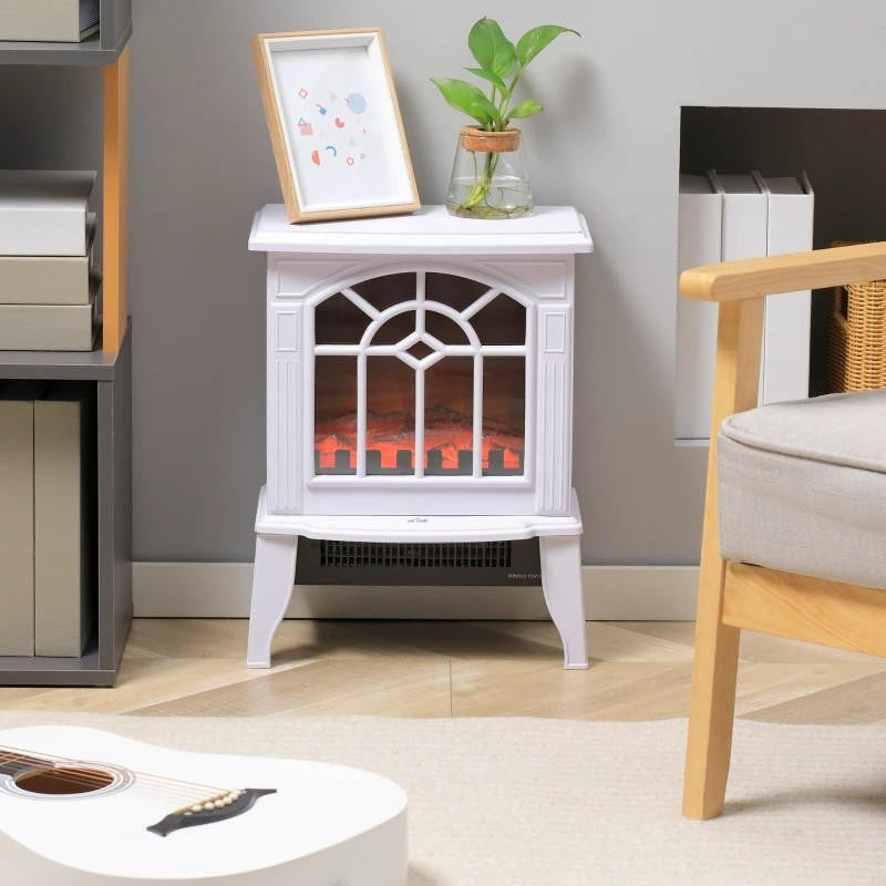 FastFurnishings White Electric Fireplace Heater with Realistic Log Flame LED