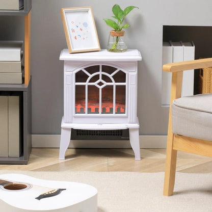 FastFurnishings White Electric Fireplace Heater with Realistic Log Flame LED