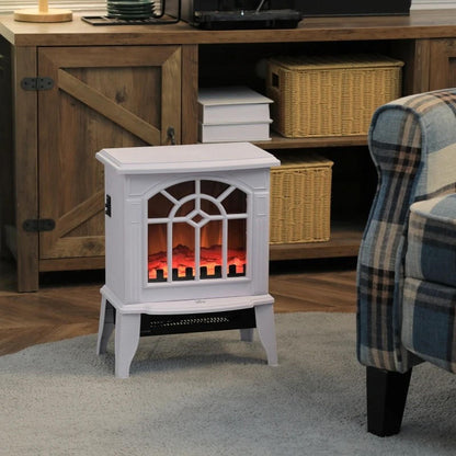 FastFurnishings White Electric Fireplace Heater with Realistic Log Flame LED