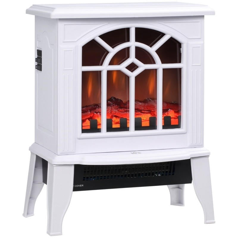 FastFurnishings White Electric Fireplace Heater with Realistic Log Flame LED
