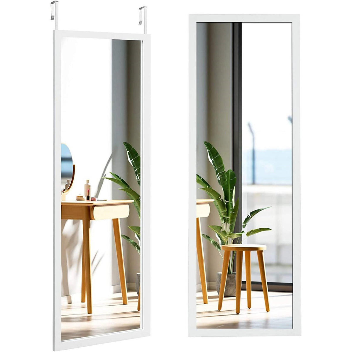 FastFurnishings White Full Length Bedroom Mirror with Over the Door or Wall Mounted Design