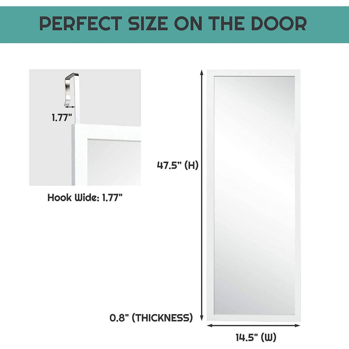 FastFurnishings White Full Length Bedroom Mirror with Over the Door or Wall Mounted Design