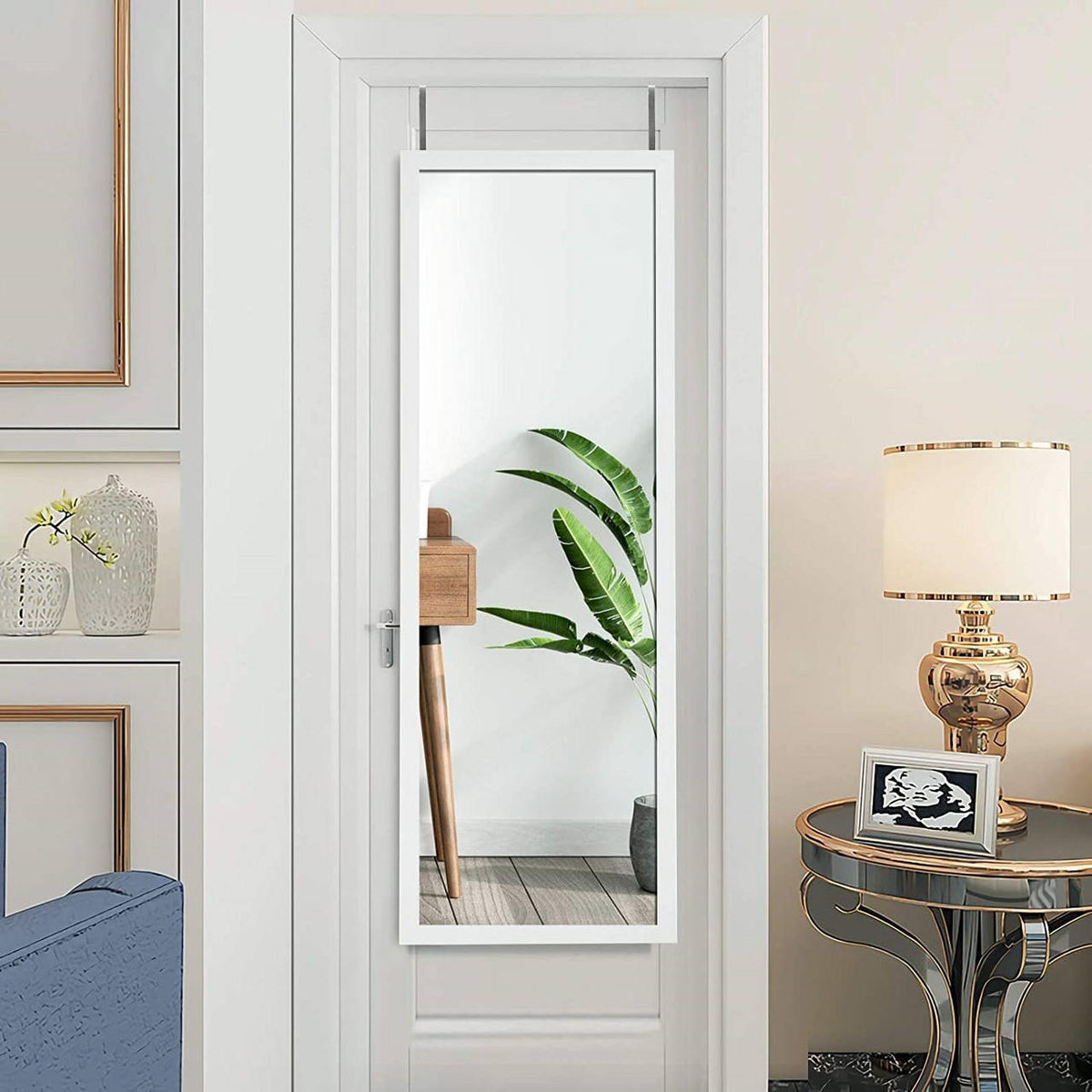 FastFurnishings White Full Length Bedroom Mirror with Over the Door or Wall Mounted Design
