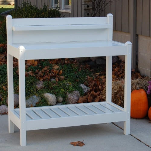 FastFurnishings White PVC Vinyl Potting Bench Outdoor Garden Bakers Rack