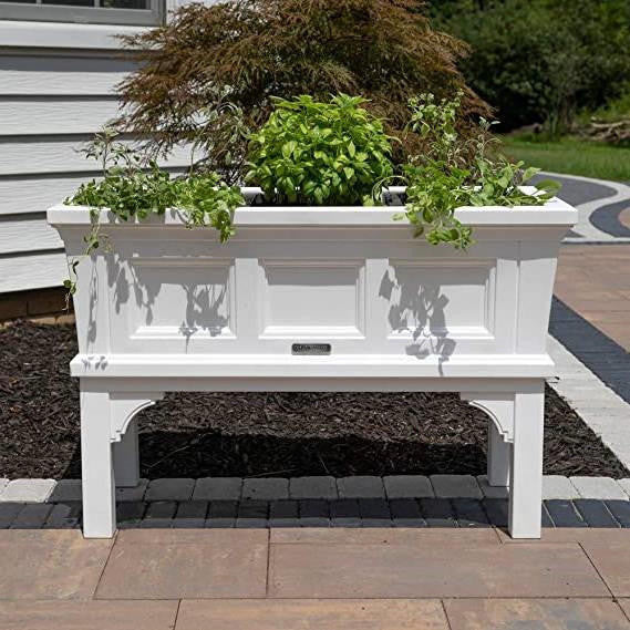 FastFurnishings White Rectangular Raised Garden Bed Planter Box with Removeable Trays