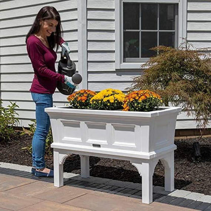 FastFurnishings White Rectangular Raised Garden Bed Planter Box with Removeable Trays